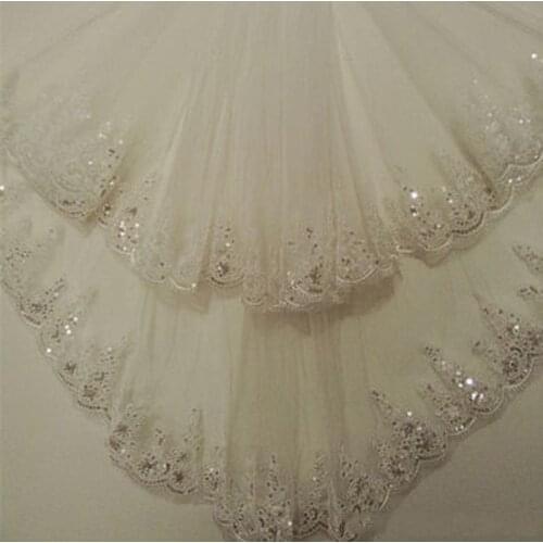 Two Layers Sequined Lace Short Bridal Veil White Ivory Wedding Veils Voile Mariage Wedding Accessories