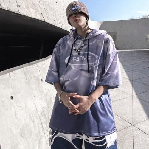 Graphic Hooded T-Shirts For Men Fashion Cotton Streetwear Short Sleeve Top Tee