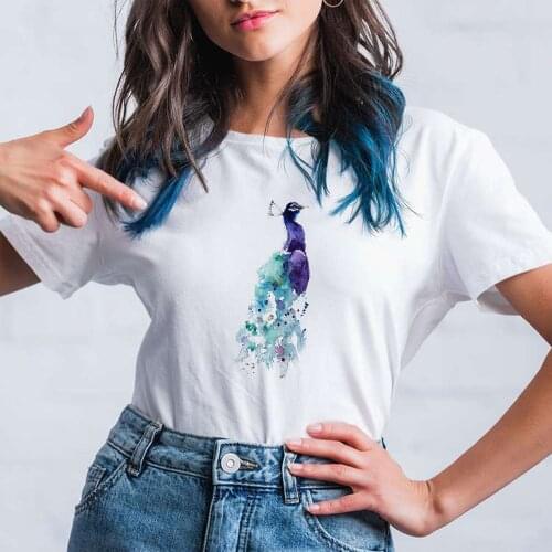 Peacock Women T Shirts Streetware Vetement Funny Animal Vogue Soft Girl Aesthetic clothes Versatile Casual US Tshirt Summer