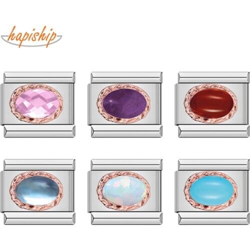 Hapiship Original Daisy 6 Color Ellipse CZ High-end Italian Links Charm Fit 9mm Bracelet Stainless Steel Jewelry Making DJ210