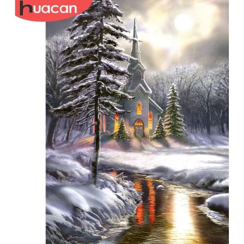 HUACAN 5D Diamond Painting Winter Landscape Mosaic Diamond Kit Full Square Diamond Embroidery Snow Scenery Crystal Painting Sale