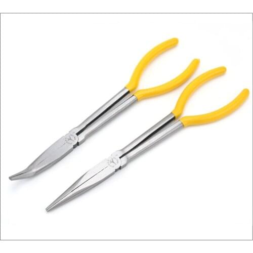 R'DEER TOOL 55# high carbon steel 11" flat or bend cut ultra long handle long nose plier yellow color