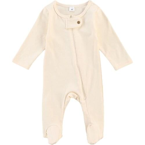 0-6M Autumn Spring Infant Newborn Baby Girl Boy Romper Long Sleeve Zipper Jumpsuit Soft Baby Clothing