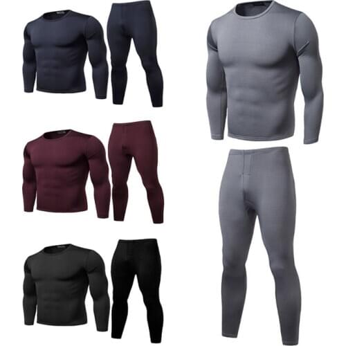 New Hot Sale Men Winter Warm Velvet Inner Wear Thermal Underwear Long Johns Pajama Set Male Solid Warm Winter Long Underwear Set