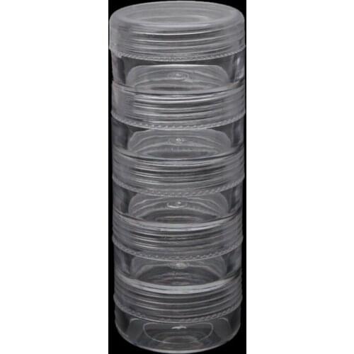 U90E 1 Set 5 Layer Cylinder Stackable Bead Containers Plastic Round Clear Storage Jar Box for Beads Buttons Crafts Small Item