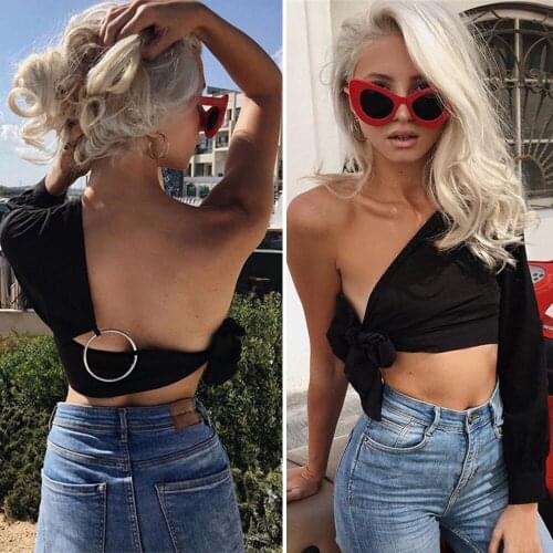 2019 Hot Sale Women Casual One Shoulder Tank Top Ladies Girls Sexy Blouse Sleeveless Backless Crop Top Shirt Summer