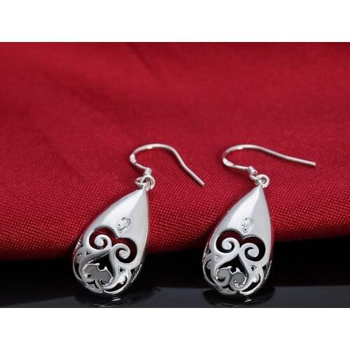 Hot 925 Sterling Silver Women fashion party Jewelry All-match Carved Water Drops Earrings Best friend Holiday gifts