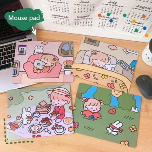 Cartoon Cute Picnics Girl Desk Pad Korea Ins Rubber Anti Slip Waterproof Creative Desktop Decor Office Computer Kawaii Mouse Pad