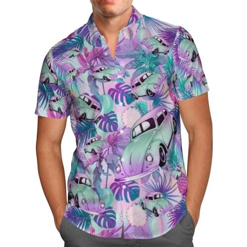 Purple Car 3D Beach Hawaiian 2021 Summer Mens Shirt Short Sleeve Shirt Streetwear Oversized 5XL Camisa Social Chemise Homme-929