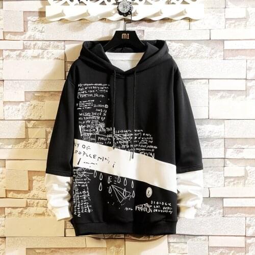 Men Hip Hop Hoodies Sweatshirts Streetwear One Piece Brand Black White Spring Autumn 2021 Print Skateboard Casual New