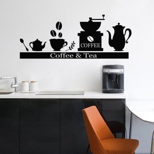 Counter Wall Decal Coffee Machine Tea Cup Holder Shelf Vinyl Wall Sticker Bar Cafe Kitchen Interior Decor Creative Mural S1027