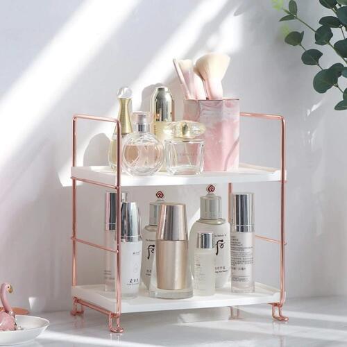 Desktop Cosmetics Storage Rack Rose Gold 2/3 Layers Bathroom Makeup Organizer Assembled Kitchen Seasoning Iron Storage Shelves