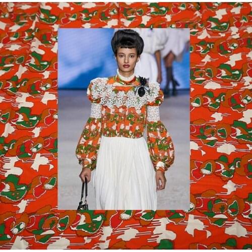 Orange Red Printed Polyester Fabric Cloth Satin Polyester Spring and Summer Textile HighFashion Fabric for Dress by Meter