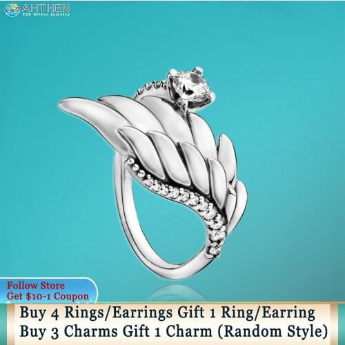 Ahthen 925 Sterling Silver Rings Angel Wing Ring Original 925 Silver Women Rins Engagement Rings Women Jewelry Making Girl Rings