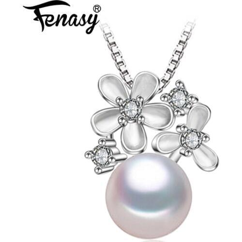 FENASY 925 Sterling Silver New Flower Pendant Bohemian Natural Pearl Necklaces For Women Pearl Jewelry