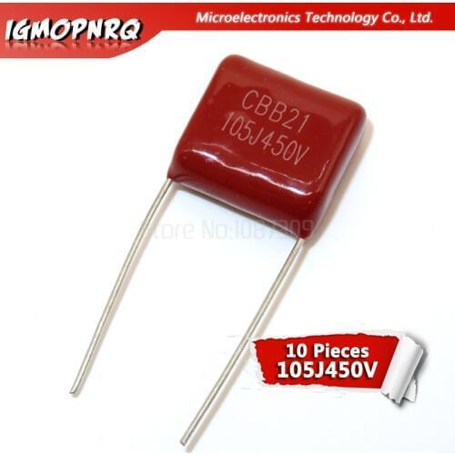 10PCS 450V105J 1uF 450V CBB Polypropylene film capacitor pitch 15mm 105 450V 1uF