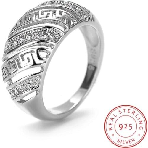 Hot Brand s925 sterling silver female ring European and American luxury Great Wall pattern diamond ring ladies jewelry gift