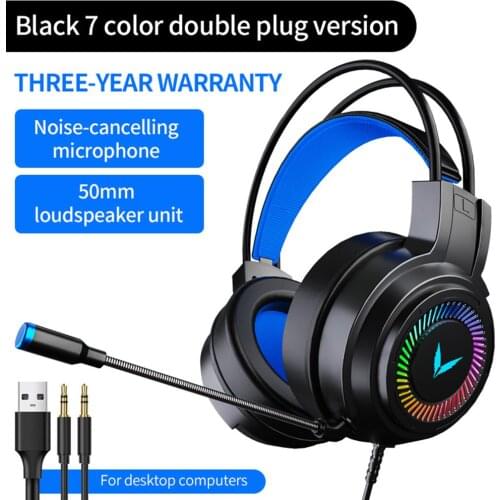 Head-Mounted Professional Gaming Headset Surround Sound Stereo Colorful Lighting Mic for PC Phone Gamer Wired Headphone