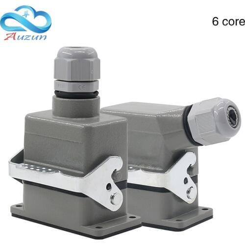 Hdc-h6b-he rectangular heavy duty connector 6-006-1 pin aviation plug socket top wire and side wire single button 16A