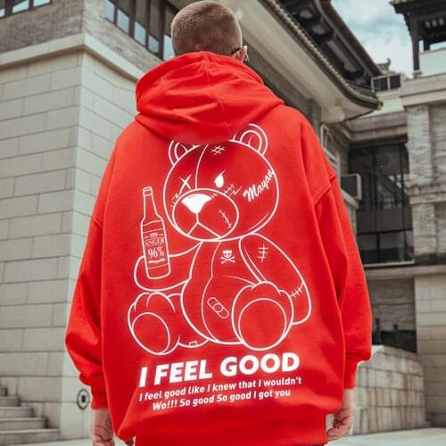 Brand Oversize National Hip-Hop Pullover Trendy Hooded Bear Loose Overweight Man Coat Red Sweater Hoodies