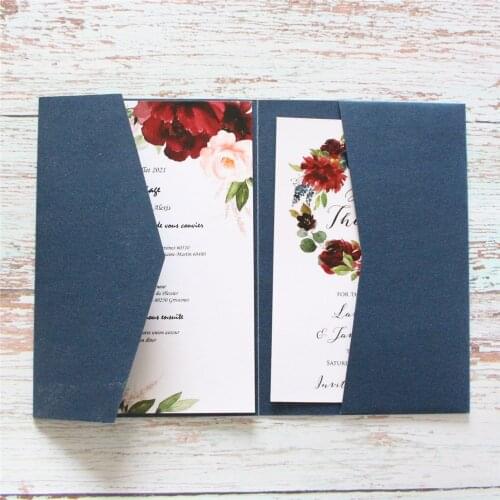 Blank Envelopes Cards Invitations Navy Blue Pocket Tri-Folded Invites Multi Colors Customized Printing