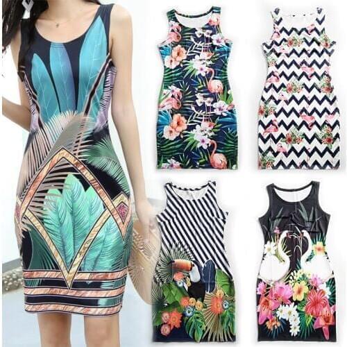 S-2xl Summer Printed Sleeveless Sexy Dresses Womens 2020 Summer Fashion O-neck Flower Dresses Women Plus Size Fitted Dress