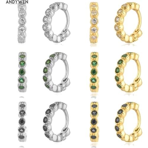 ANDYWEN 925 Sterling Silver Two Small Size Huggies 5.5mm 6.5mm Hoop 2020 Rock Punk Clips Piercing Pendiente luxury Fashion Jewel