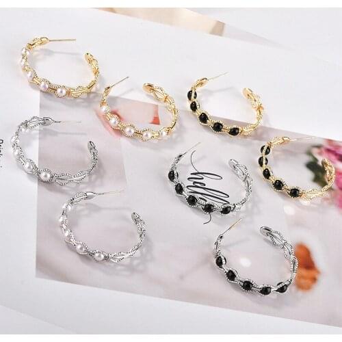 Refinement 4pair/lot letter c earring Shape Fahion Women Stud Earrings alloy/Imitation pearls materials diy jewelry accessory