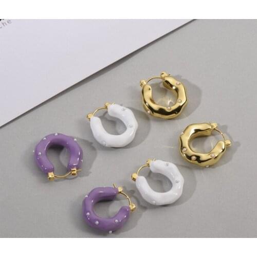 New enamel drip glaze color inlaid earrings small pearl circle earrings
