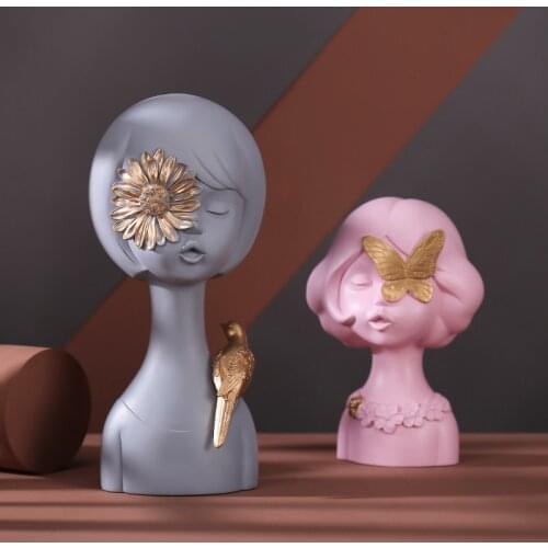 Nordic Resin Figures Abstract Girl Decoration Home Livingroom TV Cabinet Figurines Crafts Childrens Room Sculpture Ornaments