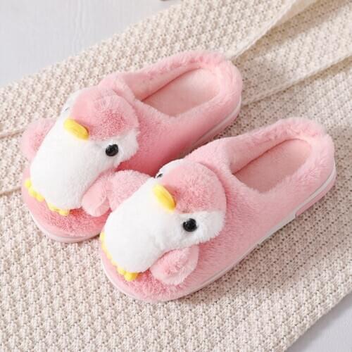 Childrens cotton slippers for boys and girls cute animal patterns in winter interior warmth non-slip thick-soled plush slippers