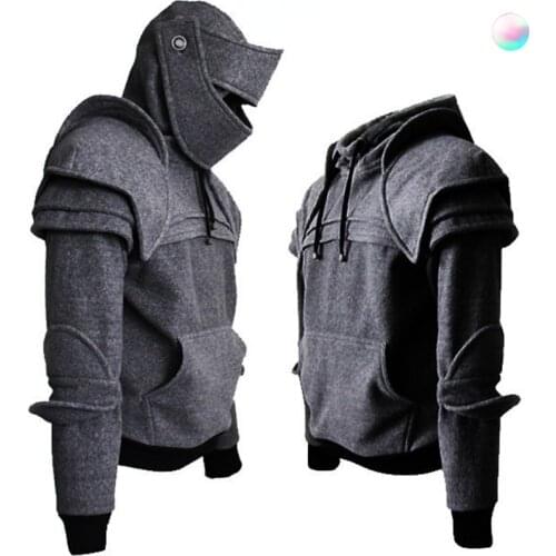 New Winter Mens Medieval Style Hoodies Gothic Long Sleeve Men Sweatshirts Halloween Cosplay Costume Duncan Armored Knight Garb