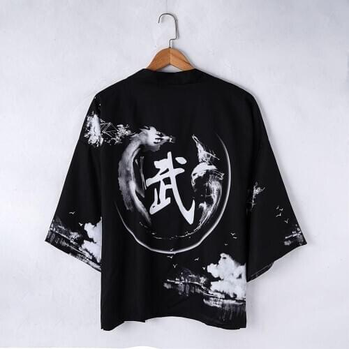 Summer Black Samurai Traditional Kimono Japanese Anime Clothes Cardigan Cosplay Men Women Yukata Female Shirt Blouse