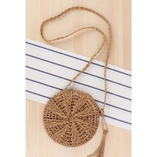 Rattan Woven Round Women Straw Bag Handbag Knit Summer Beach Bag Woman Shoulder Messenger Bag Tassel Khaki Beige Crossbody Bags
