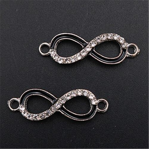 WKOUD 4pcs Silver Color Handmade Rhinestone 8 Word Charm Fashion Necklace Bracelet DIY Metal Jewelry Alloy Connectors A1495