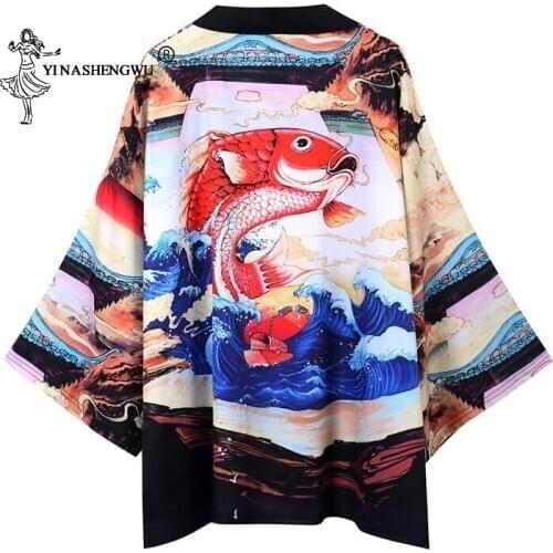 Yukata Women Kimono Cardigan Men Japanese Kimono Traditional Shirt Chinese Style Male Dragon Carp Print Coat Cosplay Costume