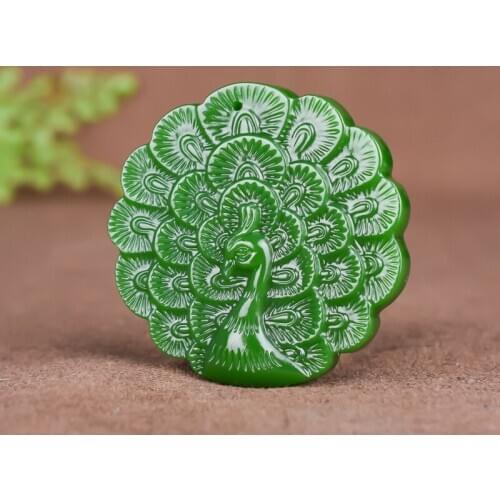 Green Jade Peacock Pendant Amulet Gifts Chinese Fashion Men Charm Natural Jewelry Necklace Women Jadeite Carved