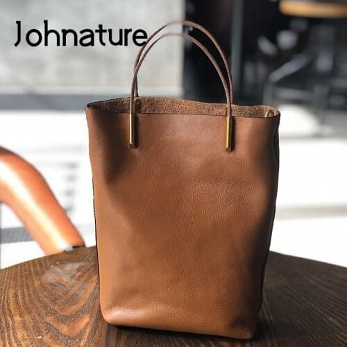 Johnature Simple Genuine Leather Women Bag 2021 New Retro Nature Soft Cowhide Handbag Versatile Composite Bag Shoulder Bags