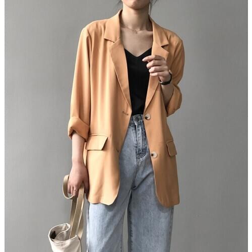 2020 New Summer Blazer Pure Color Thin Turn Down Collar Spring White Coat Casaco Feminino Tops For Women