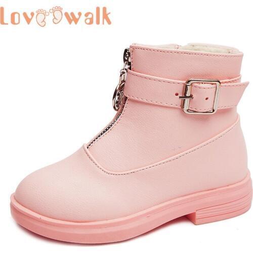 Winter Boots For Children Waterproof Patent Leather Girls Snow Boots Front Zipper Rubber Ankle Boots Princess Shoes Girls Kids