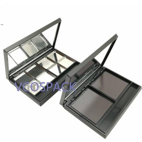 1pcs Matte black double plaid eye shadow empty box with magnetic DIY cosmetics blush lipstick storage box tool with mirror