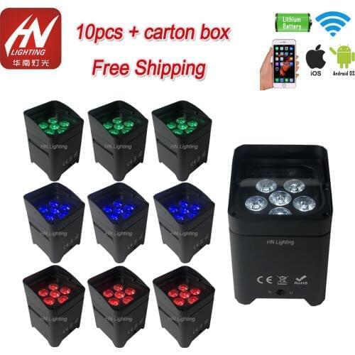 10pcs DMX Wireless Battery Powered LED Par Light RGBWA UV 6in1 Color wash uplighting disco light