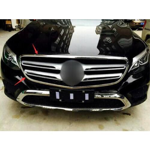 ABS Chrome Front Center Grille Cover Trim 2pcs For Mercedes Benz GLC 2015-2019
