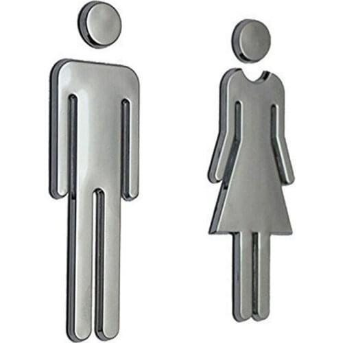 Acrylic Toilet Symbol Adhesive Backed Mens and Womens or Unisex Bathroom Sign for Hotel,Office,Home,Restaurant (silver)