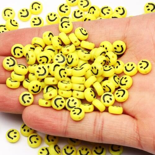4*7mm Mixed Yellow Smiley Spacer Beads Round Flat Loose Acrylic Beads For Jewelry Making Diy Bracelet Necklace Accessories