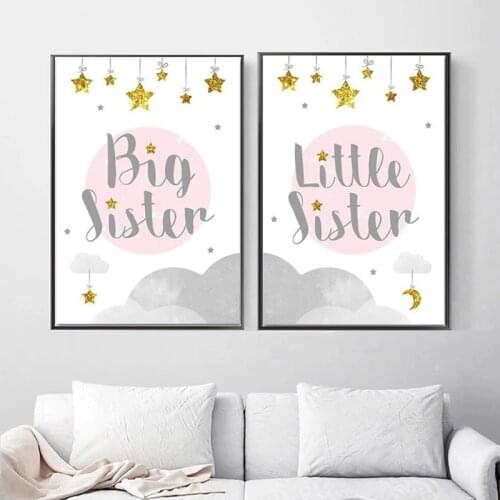 Nordic Childrens Room Decoration Big Sister Funny Kids Poster Canvas Wall Art Nursery Quotes Print Painting Room Decoration