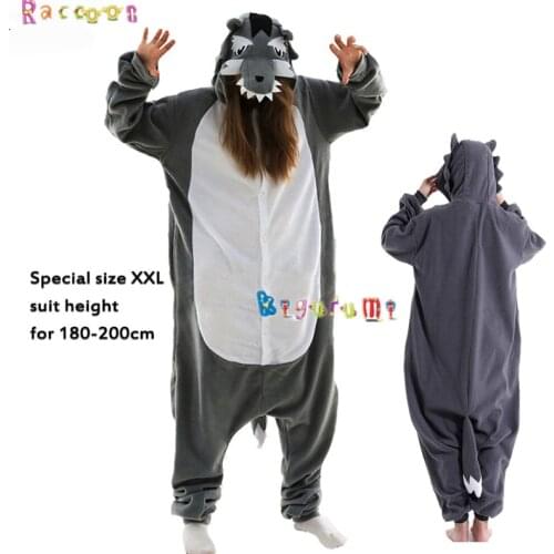 Extra Larg180-200cm Unisex Animal The Big Bad Wolf Fleece Adult Onesie Boy Girl Christmas Cosplay Winter Pajama Raccoon Kigurumi