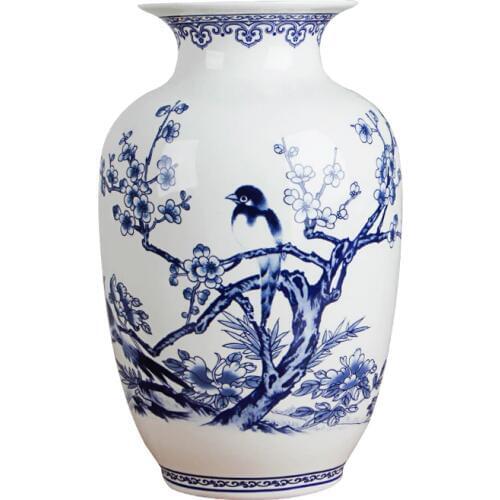 Jingdezhen blue and white Porcelain Vases Fine Bone China Vase Bird And Flowers Decorated High Quality Ceramic Vase
