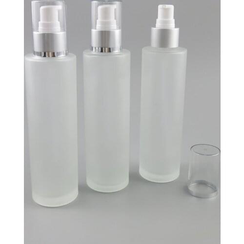 300 x 150ml Frost Glass Bottle with Matt Sliver Lotion Pump Cosmetic Essence Toner Packaging Bottle 5oz shampoo Containers