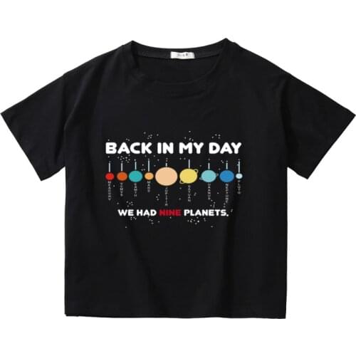 Universal Planets Printing Women Summer Crop Tees Breathable Cotton Top Girl O-Neck T-Shirt Kids Short Sleeve Casual Short Tops